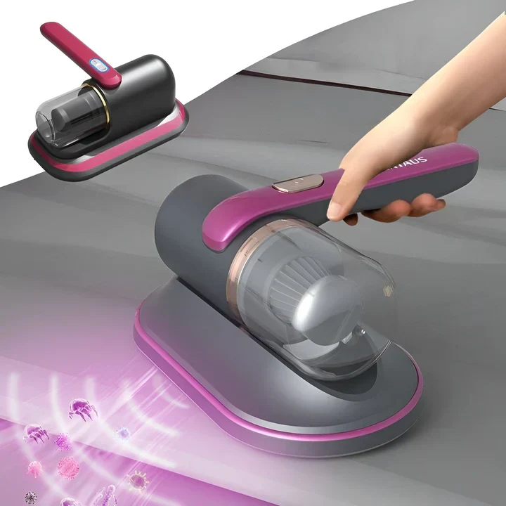 Draadloze Handstofzuiger met UV-C Sterilisatie voor Matras | Anti-Mijt Reiniger met Zuigkracht | Huisstofmijt Verwijderaar voor Bedden Bank Kussens | Allergiebestrijding Stofzuiger 60 min | Paars Goud | Sansoti