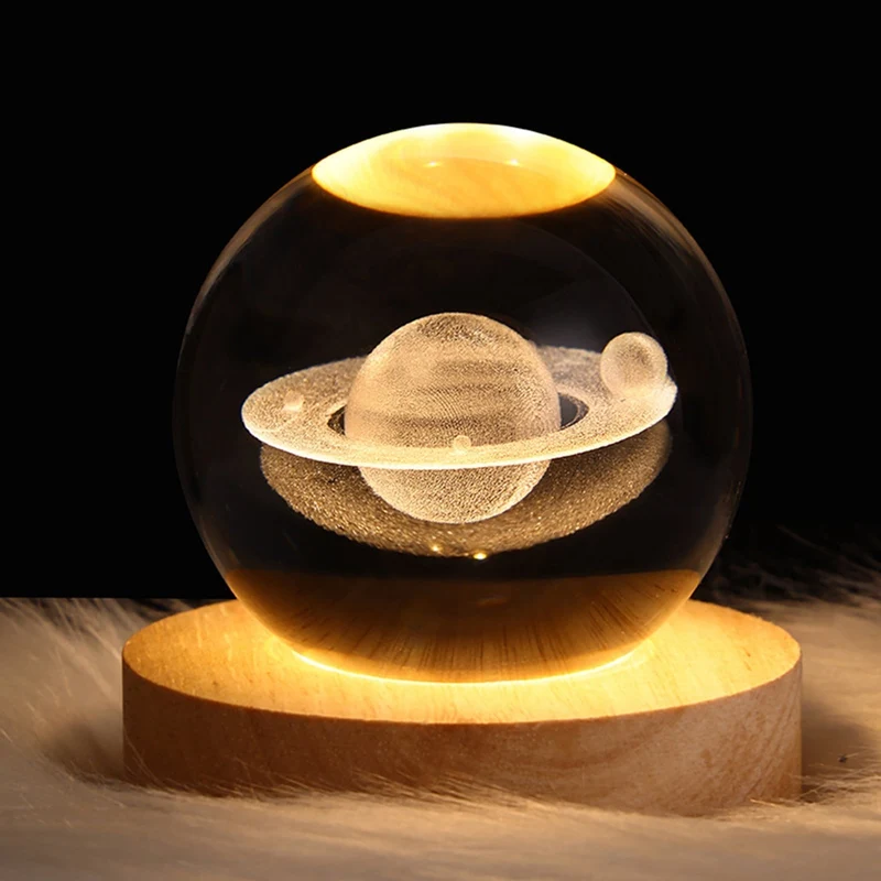 Planeet Nachtlampje Kristallen Bol met Sfeerverlichting Warmwit Licht en Decoratieve Standaard voor Slaapkamer Woonkamer Rust en Ontspanning | Sansoti