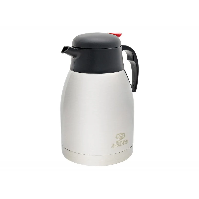 Meyerhoff Thermoskan 2L – RVS Isoleerkan – Dubbelwandig – Met Drukknop – Voor Koffie & Thee – Zwart/Zilver