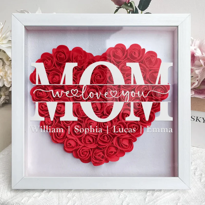 BlossomHeart: Gepersonaliseerd Moederdag Cadeau - Unieke Familie Shadowbox