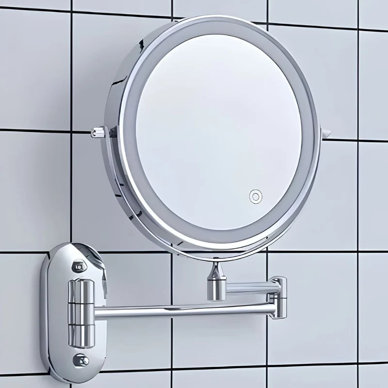 Zilverkleurige Wandspiegel met LED-verlichting en Vergroting voor Badkamer Make-up Verzorging en Scheren | Sansoti