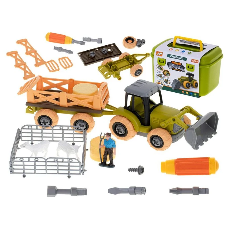 DIY Mini Landbouwtractor Speelset – Farm Set met Boerderijdieren & Gereedschap – Educatief Bouwspeelgoed voor Kinderen – 3+ – Met Schroevendraaier & Aanhanger
