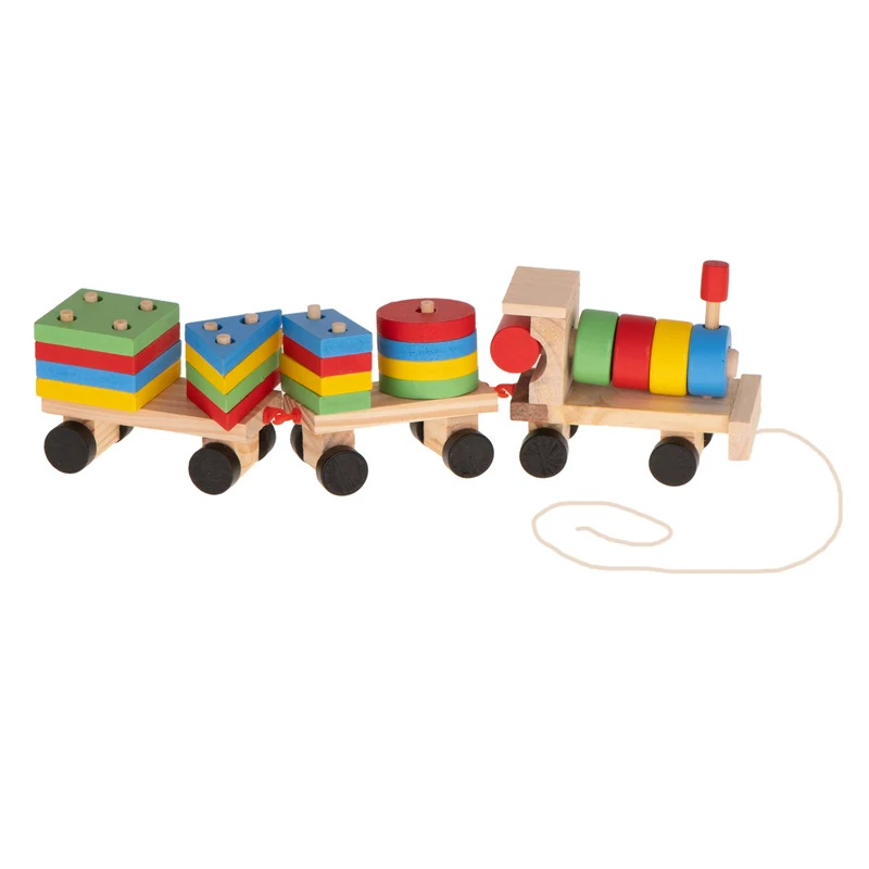 Houten Trein met Blokken en Vormen – Blokkentrein – Educatief Houten Speelgoed voor Kinderen – Kleurrijke Locomotief met Wagons