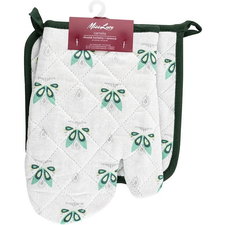 Miss Lucy Camelia ovenhandschoen en pan lap set van 2 stuks 18 x 25 cm wit