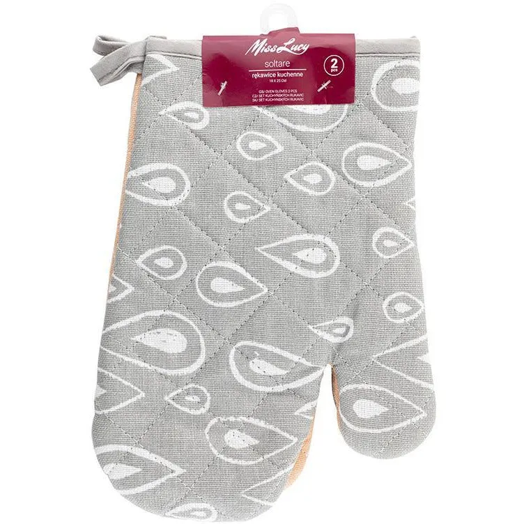 Miss Lucy Soltare ovenhandschoenen set van 2 stuks 18 x 25 cm grijs/roze