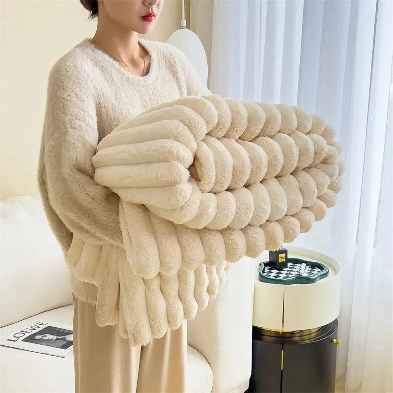 Pluche Fleece Plaid Wolkleed Deken Woonkamer Slaapkamer Bank Bed Zachte Warme Decoratieve Deken Wol Imitatie | Sansoti