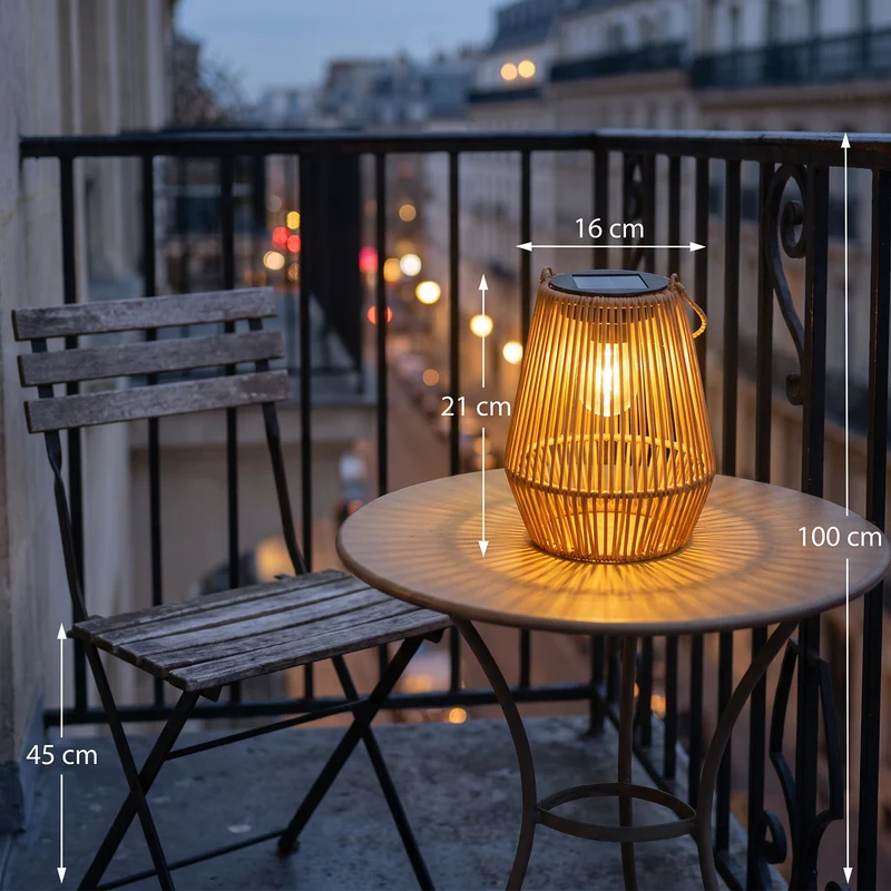 Solar Lantaarn Balkon Rotan 21 cm Automatische Schemersensor Waterdicht IP65 | Sansoti