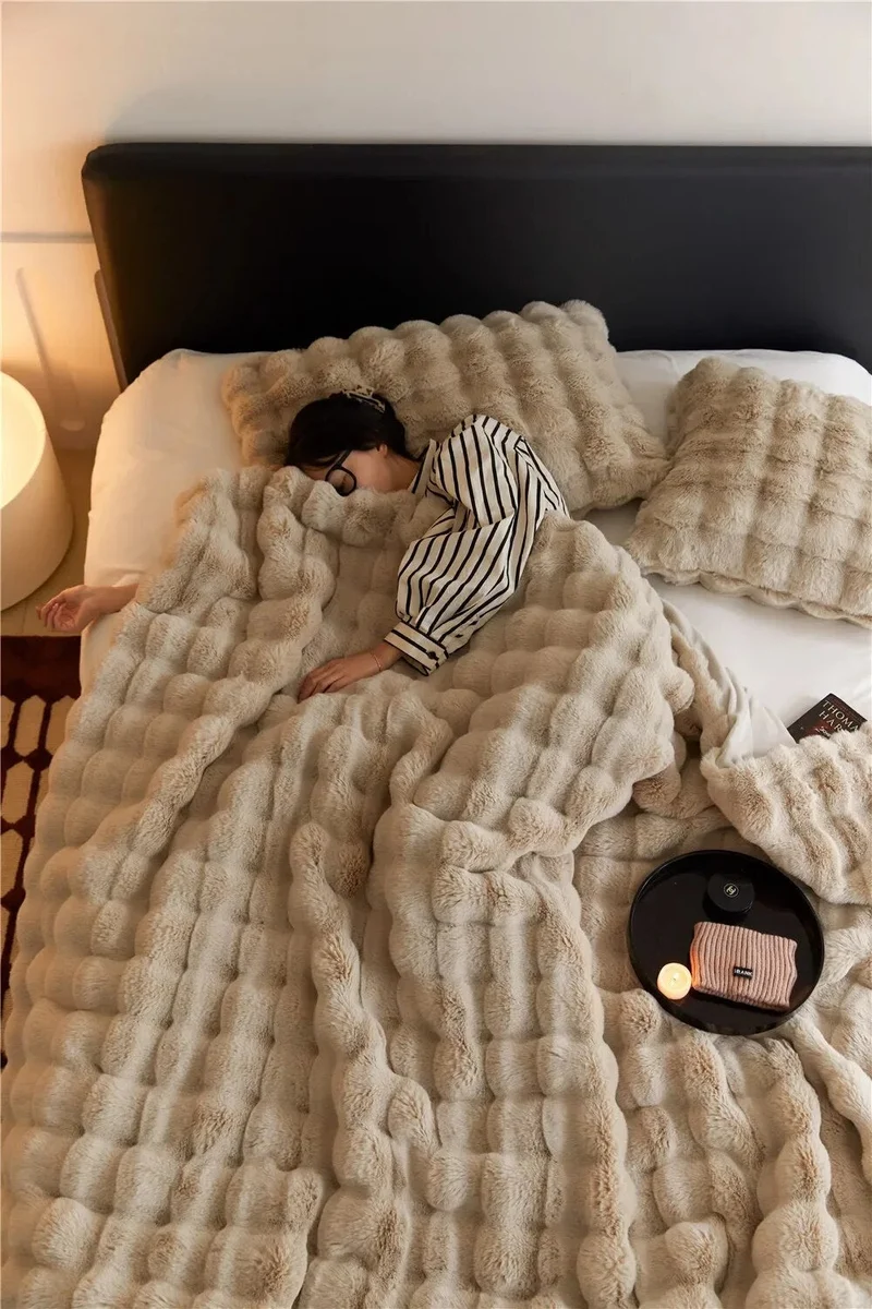 Luxe Dubbelzijdige Plaid Zacht Pluche Warm Fleece Beige Grijs Blauw Bank Bed | Sansoti