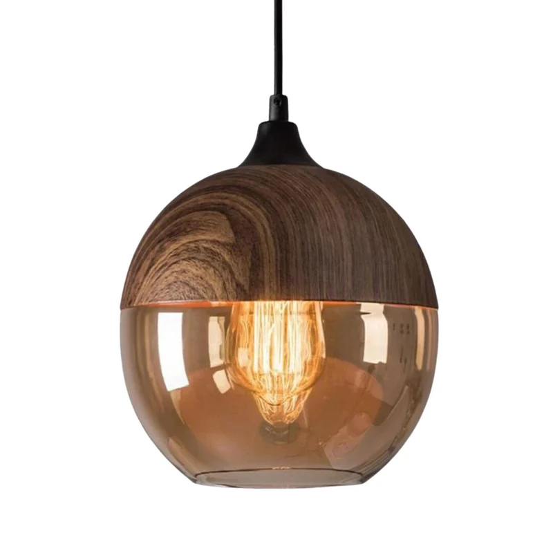 Hanglamp Glas Metaal Houtlook E27 Verstelbaar Woonkamer Eetkamer Slaapkamer Scandinavische Design Lamp Binnenverlichting | Sansoti