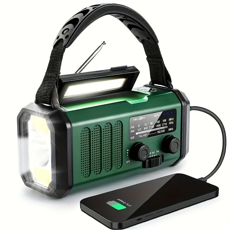Noodradio met Zaklamp en Powerbank – Oplaadbaar via Zonne-energie, Handslinger en USB | Sansoti