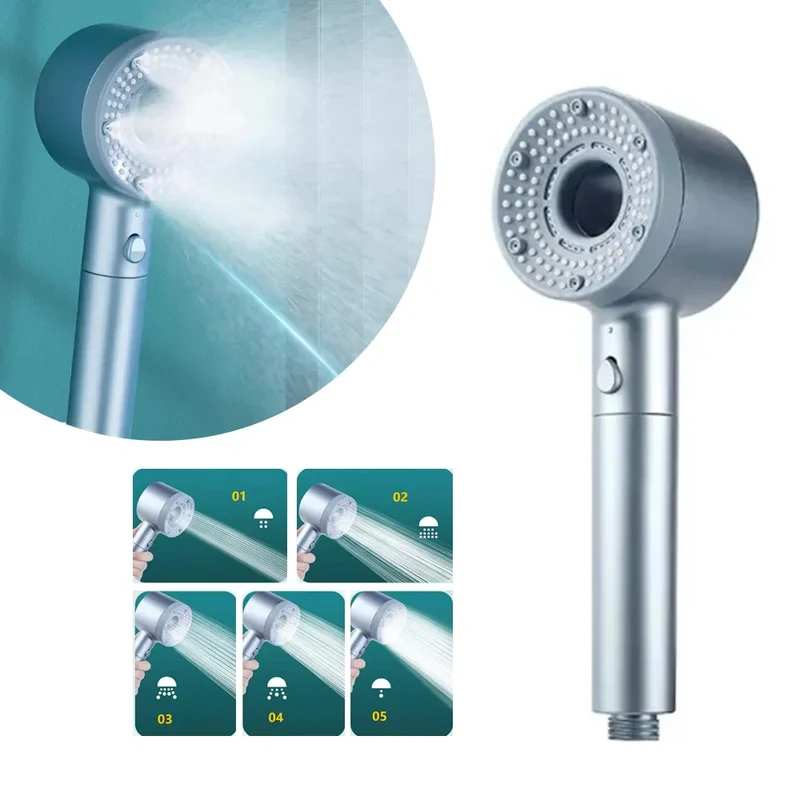 Handdouche met 5 Verstelbare Standen – Waterbesparende Douchekop met Verhoogde Druk – Badkameraccessoire voor Zwakke Waterdruk | Sansoti
