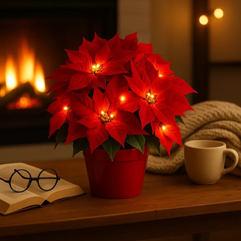LED Bloesemverlichting Warmwit Kunstplant Tafellamp met Decoratieve Rode Bloemen 30cm | Sansoti