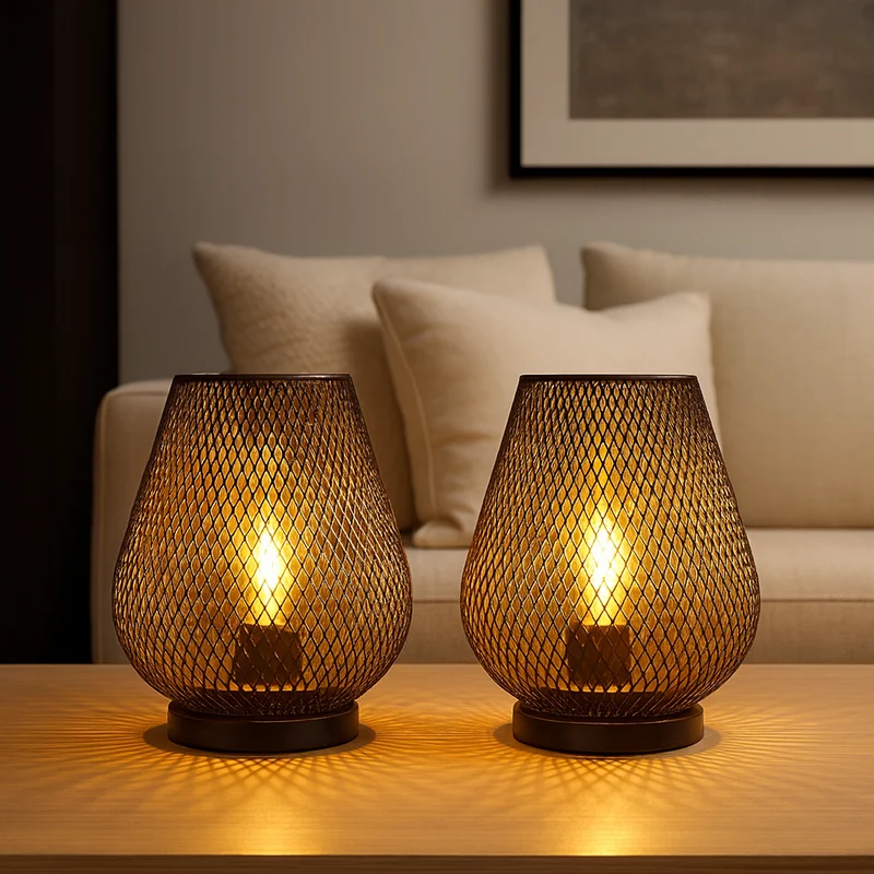Draadloze Metalen Tafellamp met Warm LED-licht en Sierlijk Patroon – Sfeerlicht voor binnen & buiten | Sansoti