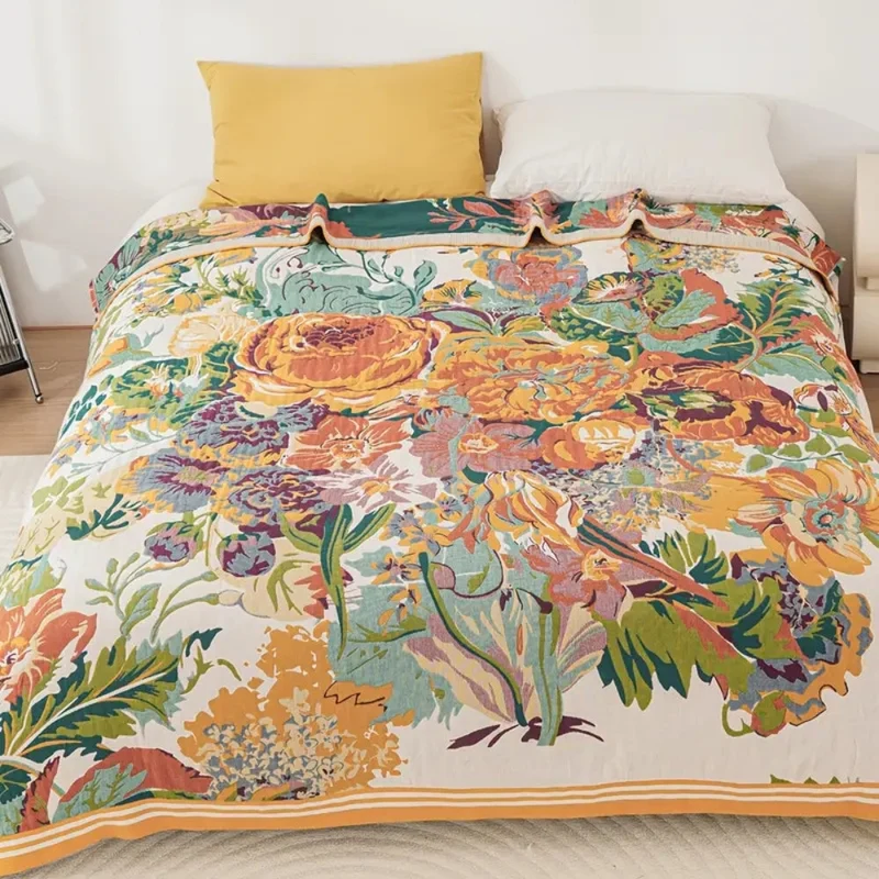 Katoenen Plaid met Jacquard Bloemendessin Steenrood Geweven Dubbelzijdig Kwaliteitsdeken Voor Bank Bed Logeerkamer Stijlvol Zacht Ademend 200x230 cm | Sansoti