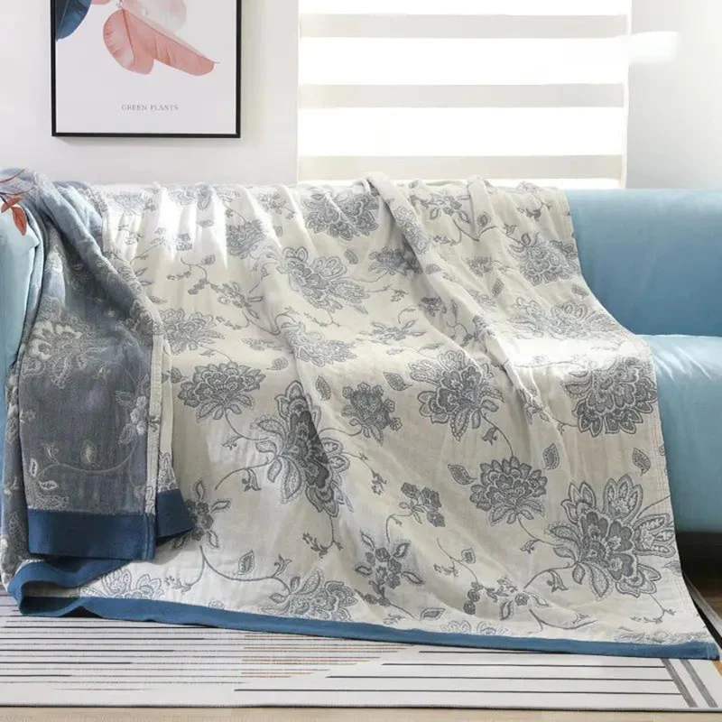 Floral Dream Comfort Deken – Lichtgewicht Katoenen Gaas Zomerdeken met Jacquard Bloemenpatroon – Seizoensgebonden Plaid voor Bed & Bank | Sansoti