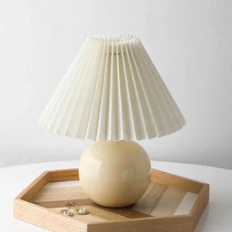 Keramische Tafellamp met Plooikap – Japanse Stijl Verlichting Wit Roze Beige voor Slaapkamer Woonkamer Bureau | Sansoti