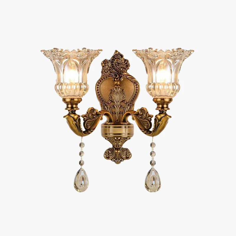 Vintage Wandlamp Goud Glas Dubbele Klassiek Warm Wit Licht Binnenwandlamp E14 Slaapkamer Woonkamer Hal Decoratief Verlichting Muurlamp | Sansoti