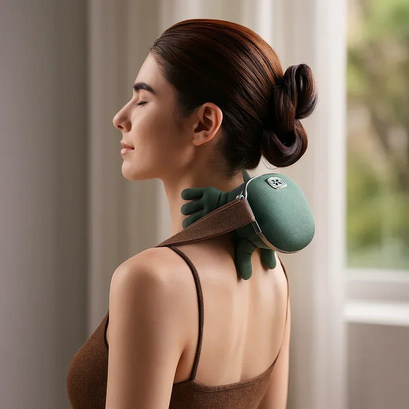 Nekmassageapparaat met Warmte en Vibratie – Draadloze Diepe Weefselmassage voor Nek, Schouders en Rug – Compacte Handheld Massage Trigger Point Shiatsu Elektrisch Ontspanningsmassage | Sansoti