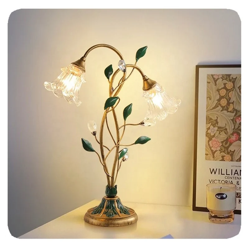 Bloemen Tafellamp Brigitte Vintage - Goud en Kristal