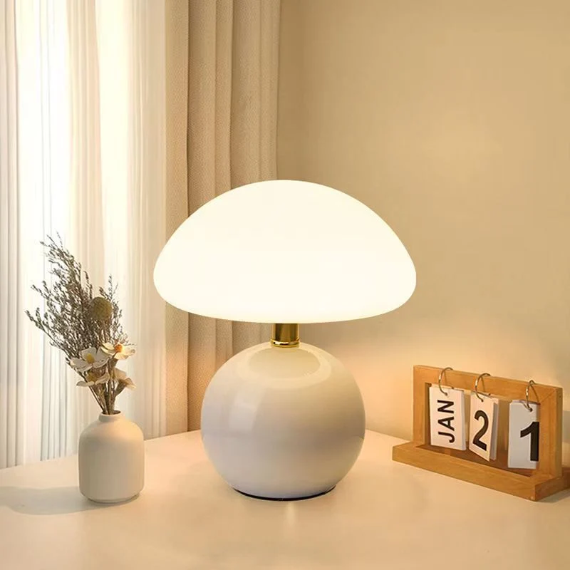 Tafellamp Paddenstoel Crème Keramiek Retro Design Dimbaar LED | Sansoti