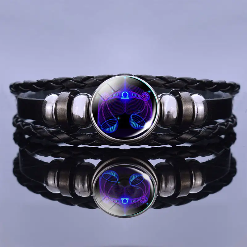 Edelstenen Armband met Sterrenbeeld Symbool Lapis Lazuli Sodaliet Leer Staal Beschermend Spiritueel Sieraad | Sansoti