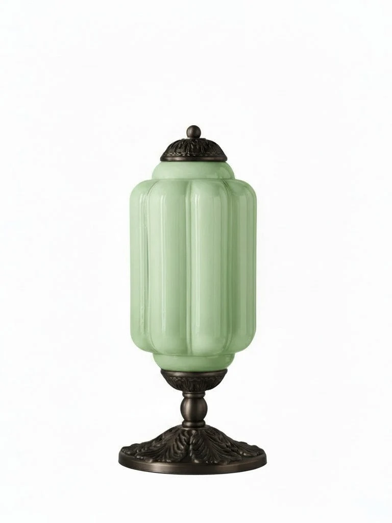 Vintage Glazen Tafellamp met Messing of Zwarte Afwerking | Sansoti