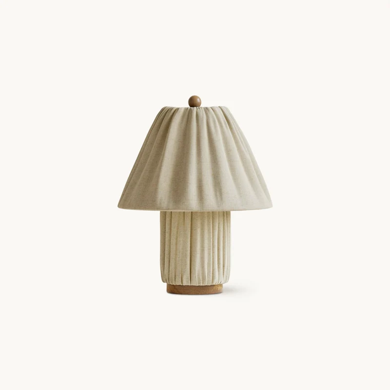 Retro Tafellamp met Geplooide Stoffen Kap – Warm Zacht Licht – Scandinavisch Minimalistisch Design voor Slaapkamer Woonkamer | Sansoti