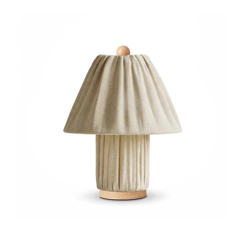 Retro Tafellamp met Geplooide Stoffen Kap – Warm Zacht Licht – Scandinavisch Minimalistisch Design voor Slaapkamer Woonkamer | Sansoti
