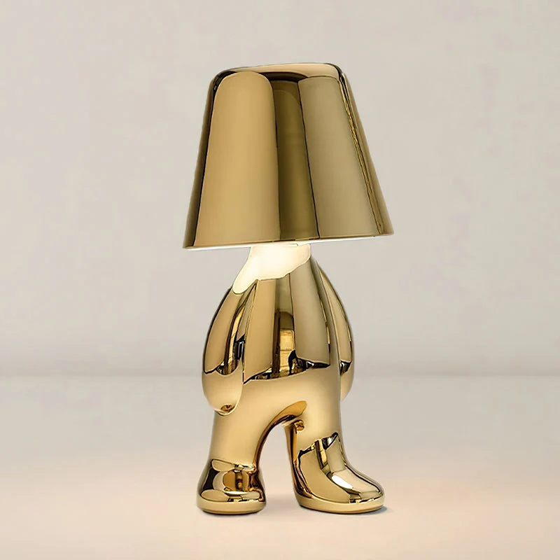 Moderne Tafellamp met Sculptuur – Goudkleurige Broers met Ingebouwde Accu en LED – Artistieke Verlichting voor Woonkamer, Slaapkamer & Bureau | Sansoti