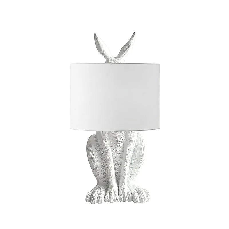 Hazenbeeldje Tafellamp met Stoffen Kap | Modern Design | Kunsthars | Charmante Decoratieve Verlichting | Sansoti