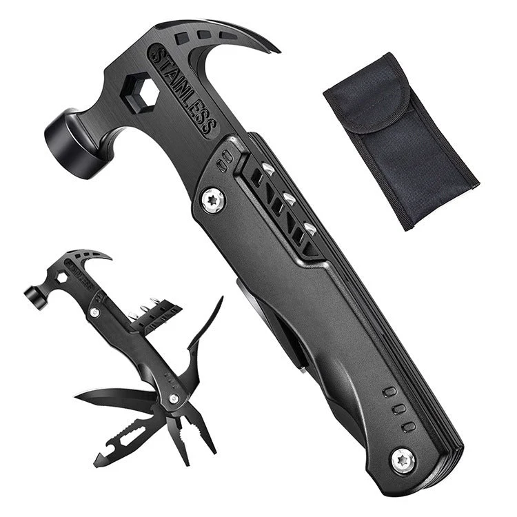 19-in-1 Multitool Hamer – Veelzijdig Gereedschap met Combinatie van Hamer, Tang, Schroevendraaier, Mes, Flesopener en 13 Extra Functies voor Camping, Klussen en Noodgevallen | Sansoti