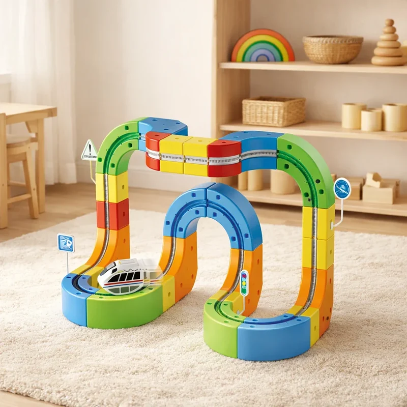 3D Modulair Gemotoriseerd Treinbaanset voor Kinderen – Creatief Bouwspeelgoed met Verticale Lussen en Actie | Sansoti