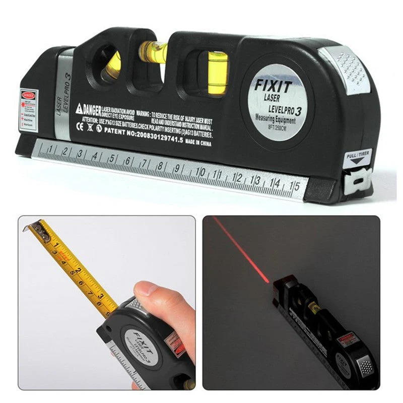 4-in-1 Multifunctioneel Lasermeetapparaat met Rolmaat en Waterpas – Precisie Meetgereedschap voor Doe-Het-Zelvers en Professionals | Sansoti