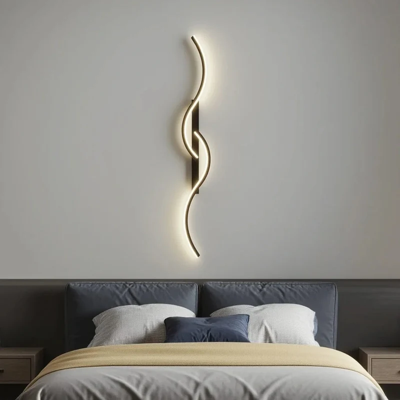 Golvende LED Wandlamp Dimbaar 60-120cm Zwart Goud Modern Design voor Woonkamer Slaapkamer | Sansoti