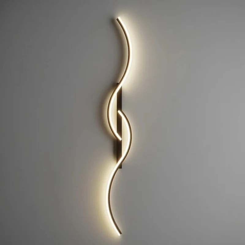 Golvende LED Wandlamp Dimbaar 60-120cm Zwart Goud Modern Design voor Woonkamer Slaapkamer | Sansoti