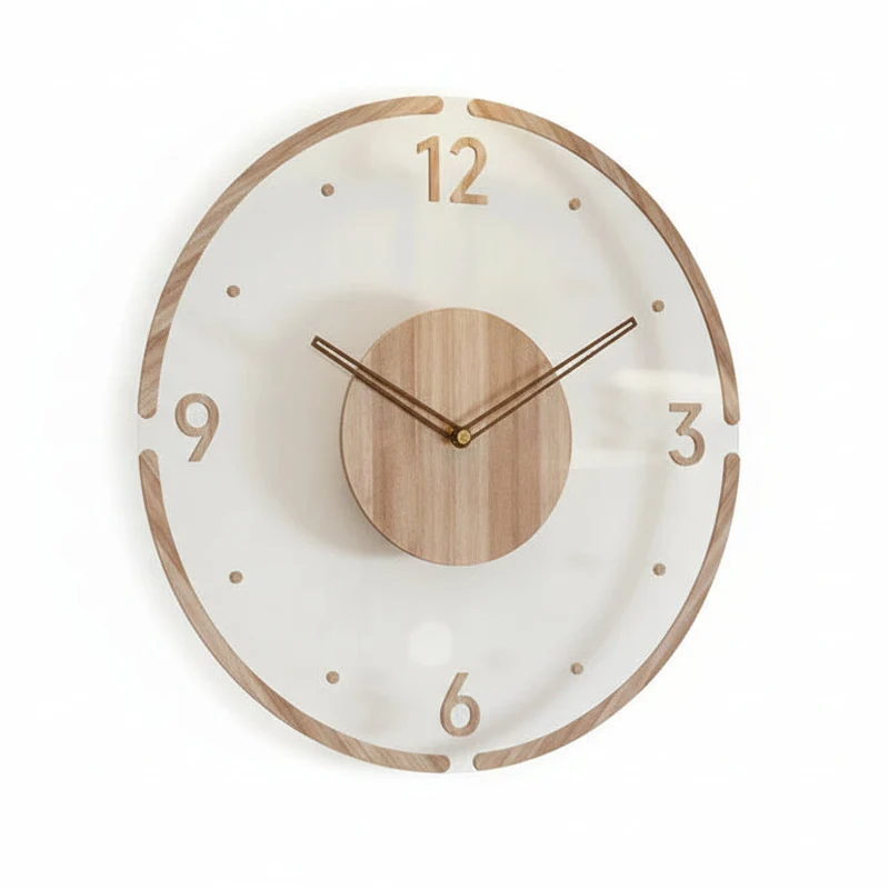 Stille Wandklok Hout Scandinavisch Design 35cm Geluidsarm Kwarts Natuurlijke Woonkamer Slaapkamer Kantoor | Sansoti