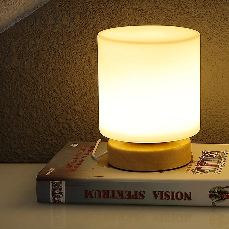 Glazen Tafellamp met Rubberen Houtvoet 360° Verlichting Sfeervol Nachtlampje Modern Design Accent | Sansoti