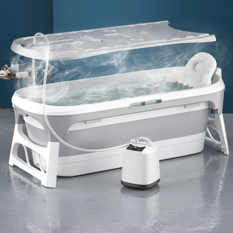 Livista® - Opvouwbaar bad - Stoombad Grijs - Zitbad - Inklapbaar - Bath Bucket - 152 CM LANG - XL - Incl. Rugkussen, Stoommachine en Bad Accessoires je