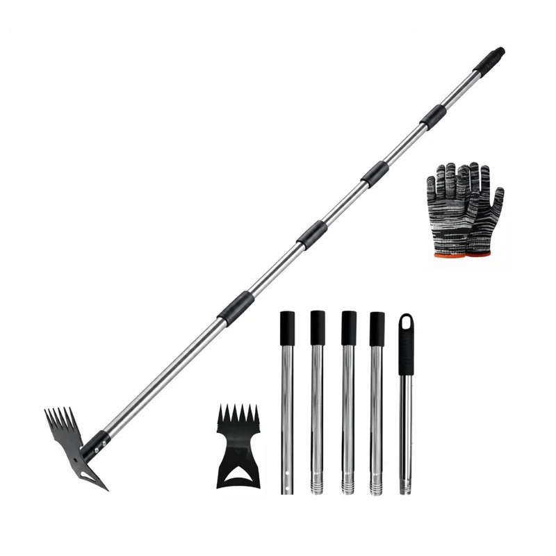 Livista 2-in-1 Onkruidverwijderaar – Met Lange Steel – Schoffel en Handcultivator – Staande Onkruidtrekker – Verstelbaar tot 183 cm – RVS Steel – Voor Onkruid Verwijderen en Grond Losmaken – Inclusief Tuinhandschoenen