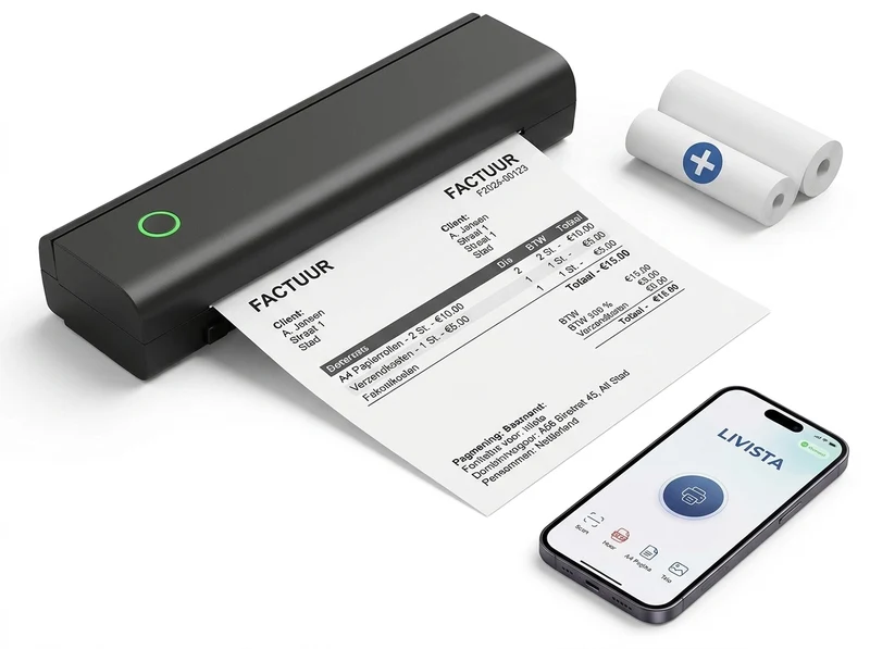 Livista Draadloze Thermische Printer - Draagbare Pocket Printer voor Smartphone - Mini Pinter voor Mobiel / Laptop / Computer – A4 / US Letter - Incl 2 rollen Papier - USB/USB-C -Bluetooth