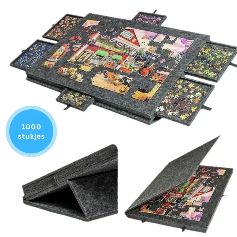Livista Puzzelplaat voor 1000 Puzzelstukjes met 6 Lades – Puzzelbord met Opbergsysteem -– Puzzelmat van Hout – Puzzeltafel - Grijs