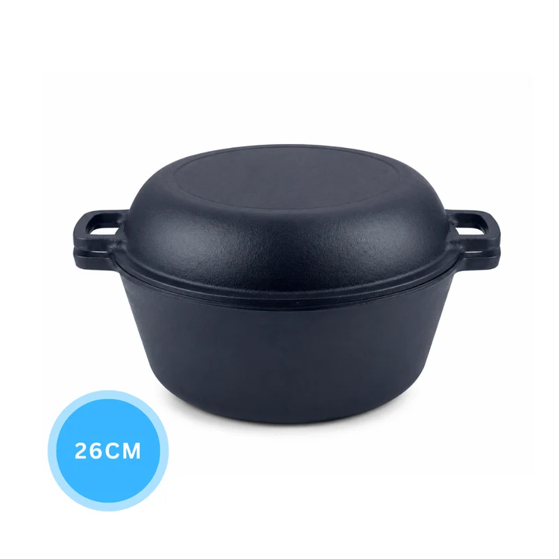 Livista Gietijzeren Braadpan - Ø26 cm - Dutch Oven 4,5L - 2-in-1 Gietijzeren Pan met Koekenpan Deksel - Geschikt voor Inductie, Gas, Oven & Keramisch - Zwart