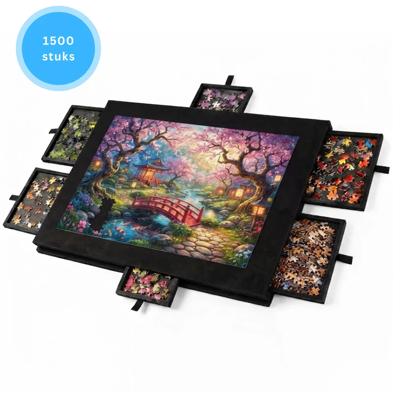 Livista Puzzelplaat voor 1500 Puzzelstukjes met 6 Lades – Puzzelbord met Opbergsysteem -– Puzzelmat van Hout – Puzzeltafel - Zwart