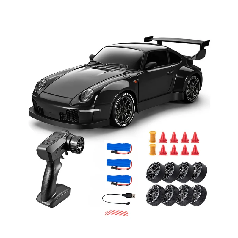 Livista Snelle RC Drift Auto 1:24 – Drift Raceauto met 4WD – Afstandsbestuurbare Auto – 20 km/h – LED Verlichting – 3 Oplaadbare Accu’s – Driftbanden – Zwart