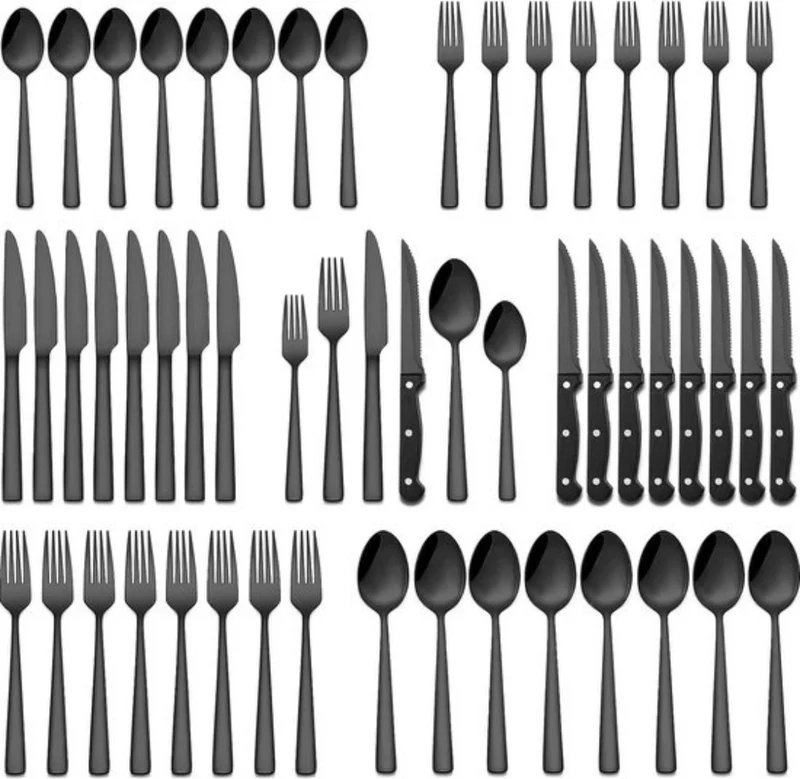 Livista Bestekset - Bestek - 48 Delig - Roestvrijstaal - Vaatwasserbestendig - Messen - Vorken - Lepels - Steakmessen - Eetgerei - Zwart