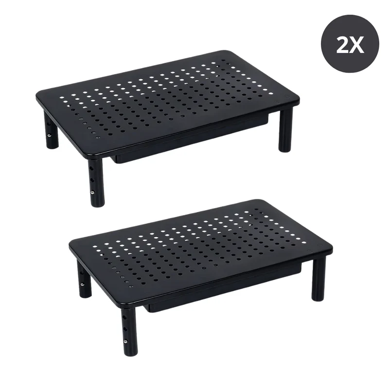 Livista® - Monitorstandaard- Set van 2 - Verstelbare Monitorverhoger - Metaal - Zwart - 37 x 23.5 x 10 cm
