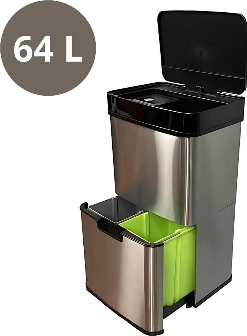 Livista Automatische Sensor Prullenbak 64 Liter – Afvalemmer keuken – Afvalbak afvalscheiding – Handsfree sensor – Vocht bestendig – Afsluitrand – RVS – Zilver
