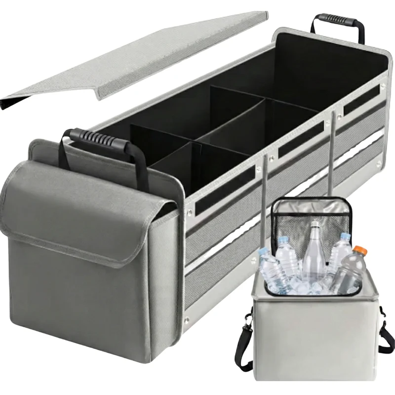 Livista Kofferbak Organizer - Auto Organizer - Opbergbox - met koeltas - drie compartimenten - Grijs