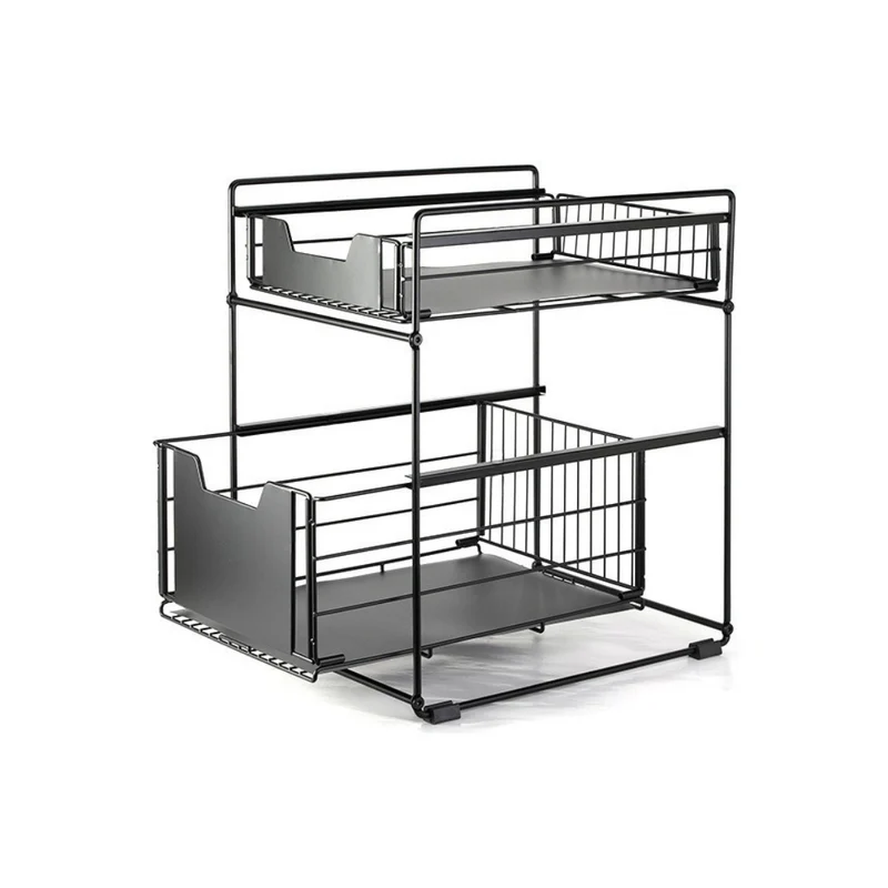 Livista Uittrekbare Organizer – Dubbele Lades – Antislip – Metalen Opbergrek – voor Keuken, Badkamer, Kast en Werkblad – Zwart