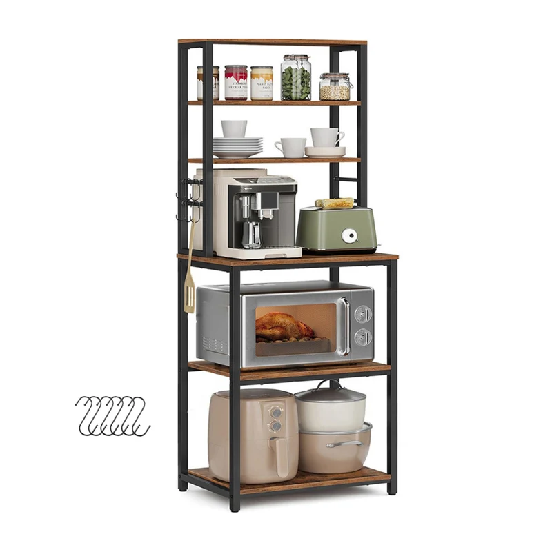 Livista Keuken Opbergrek – 6-laags – Met 6 S-haken – Staal & Houtlook – Stevig en Stabiel – 167x60x40cm